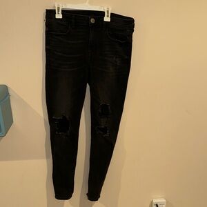 Black Skinny Distressed Jeans with Tapered Legs